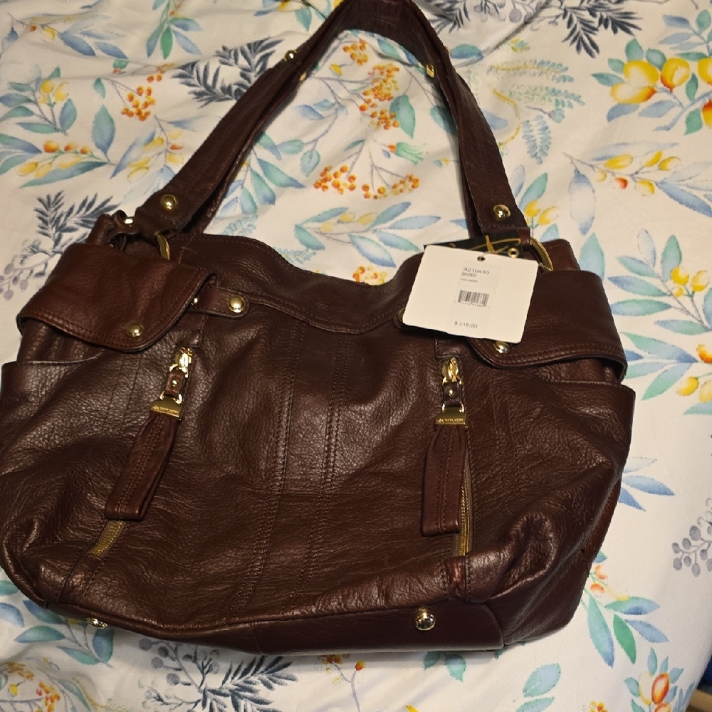 B. Makowsky Rich Brown Leather Shoulder Bag